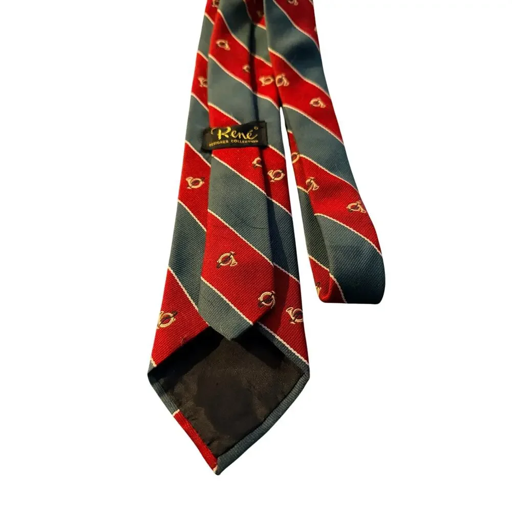Rene Designer Collection Red Green‎ Striped Novelty Silk Tie Classic